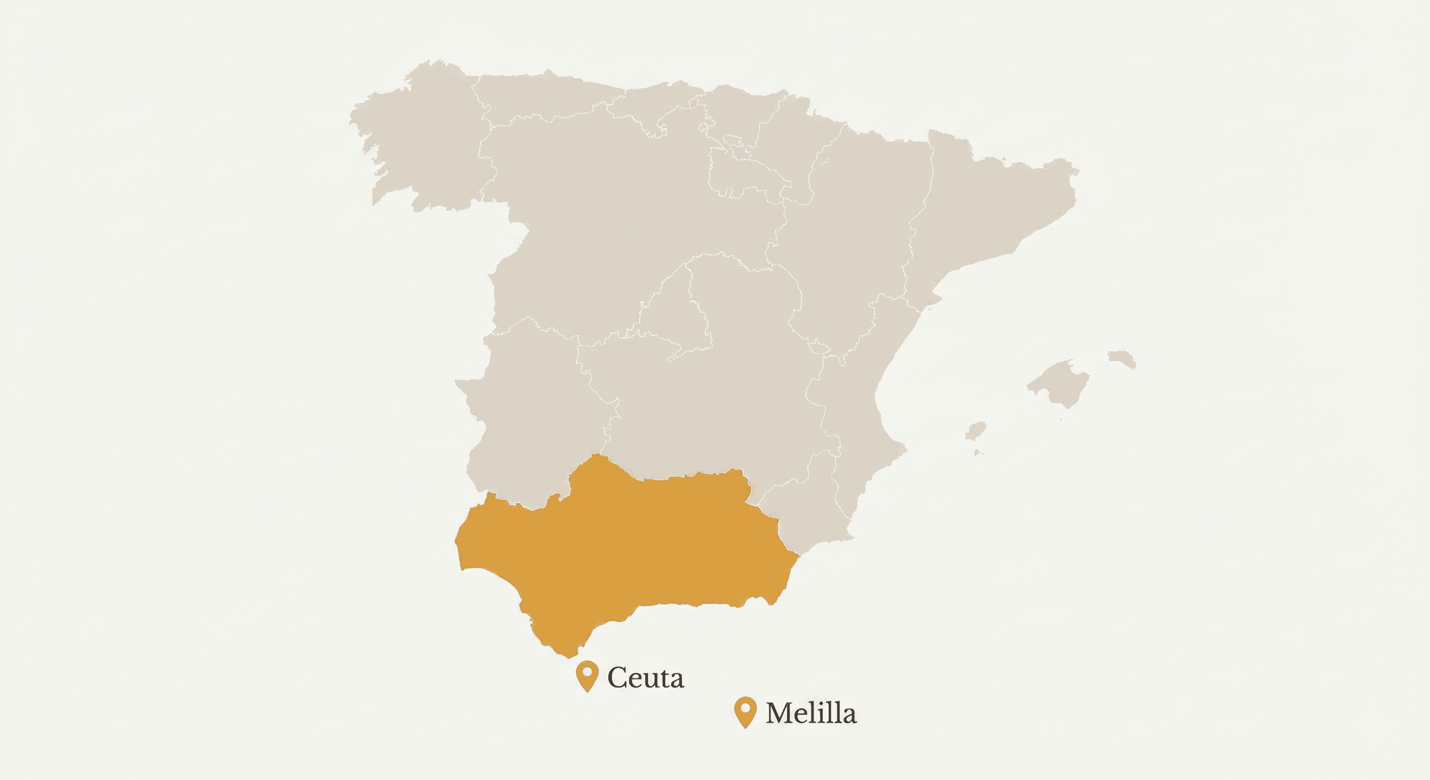 Mapa del área de actuación: Andalucía, Ceuta y Melilla